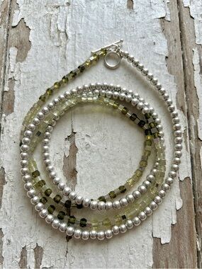 Olive Green Ombre Cubic Zirconia & Silver Hematite 4x Wrap Bracelet
